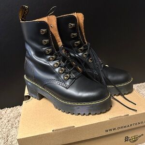 Dr. Martens Black Leona Lace-Up Platform Boots